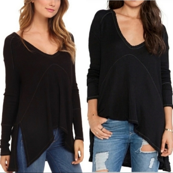 Free People Sunset Park Thermal Top Tunic Over Sized Black Bohemian Fall Summer - Picture 1 of 10